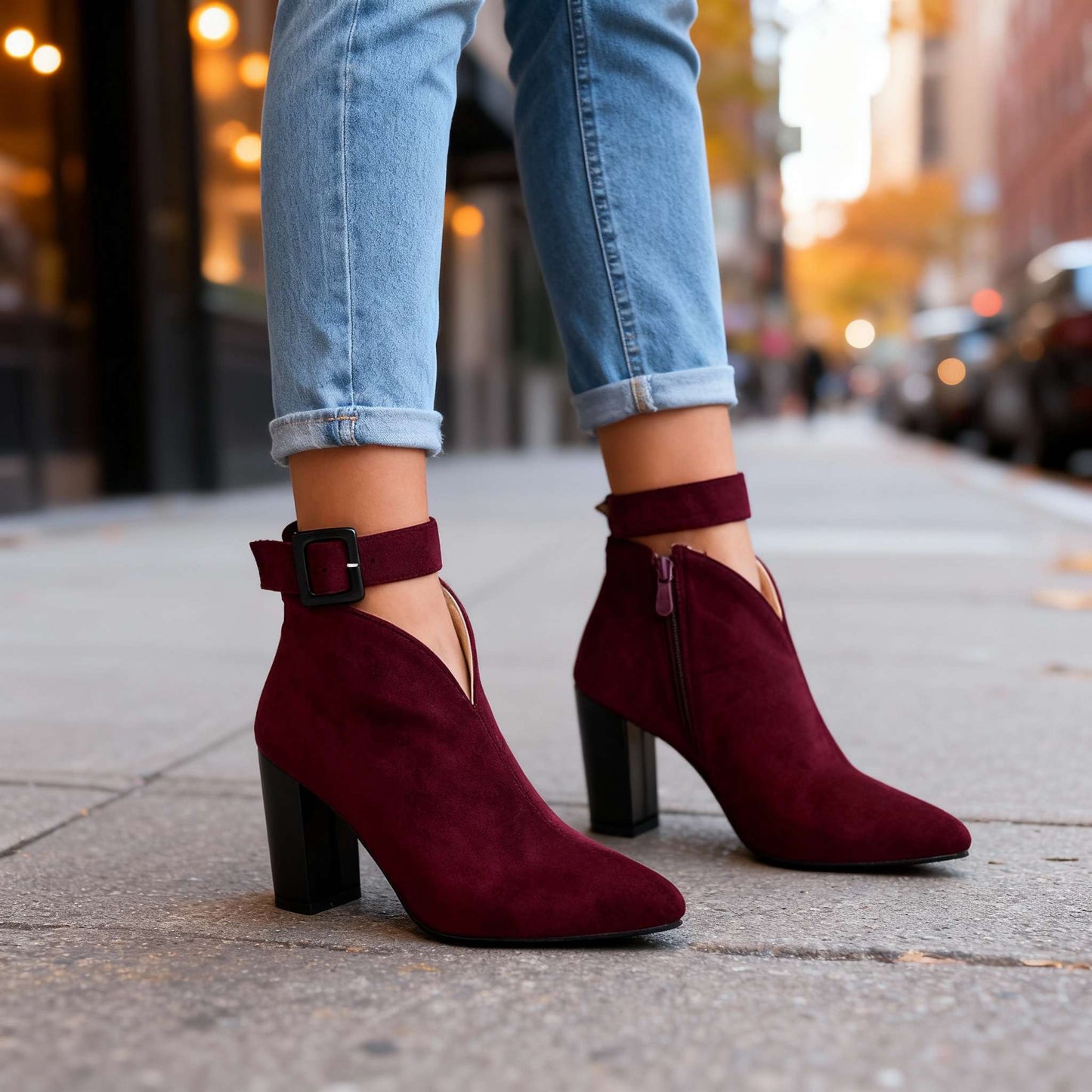 Women's Soft Suede Block Heel Shoes Corvine