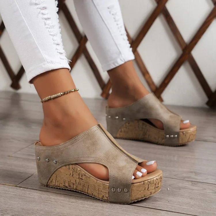 Women's Soft Synthetic Open-Toe Wedge Slides Corvine