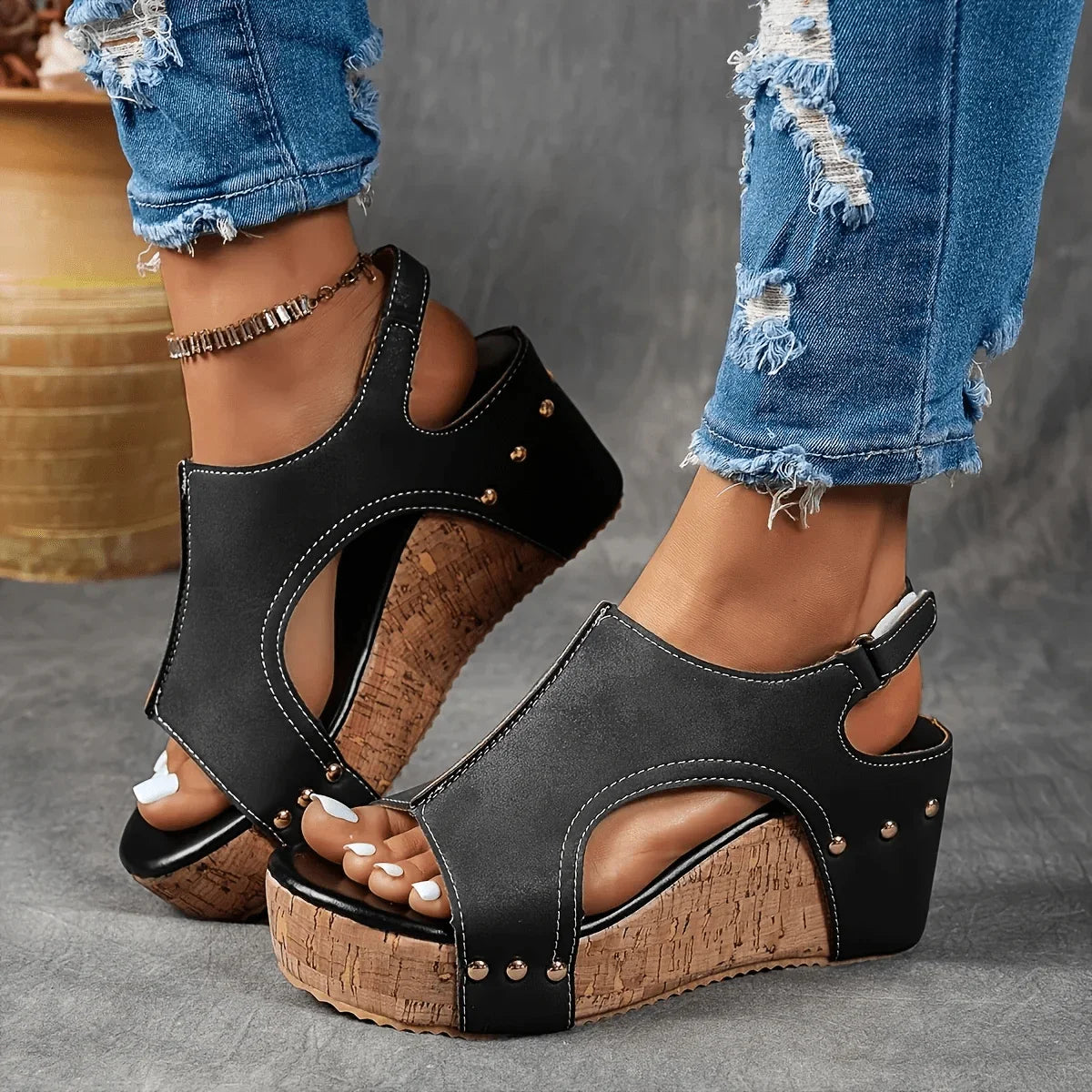 Women's Soft Synthetic Open-Toe Wedge Slides Corvine