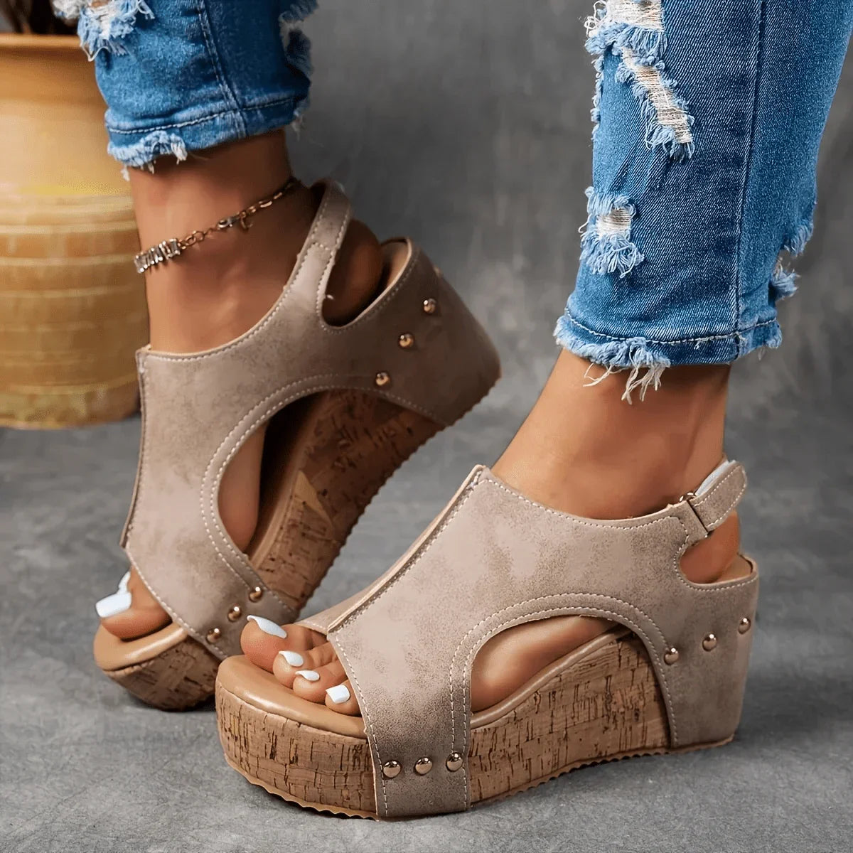 Women's Soft Synthetic Open-Toe Wedge Slides Corvine