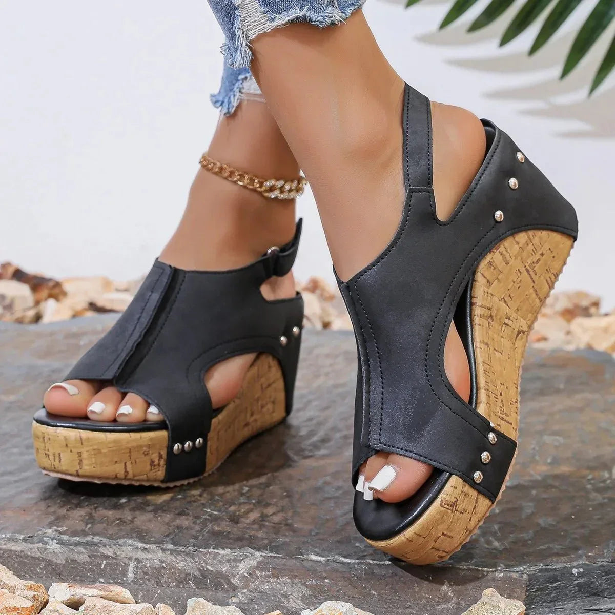 Women's Soft Synthetic Open-Toe Wedge Slides Corvine