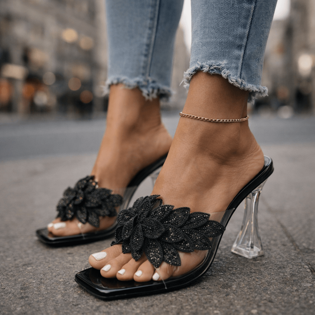 Women's Sparkling Floral Open-Toe Heels Corvine