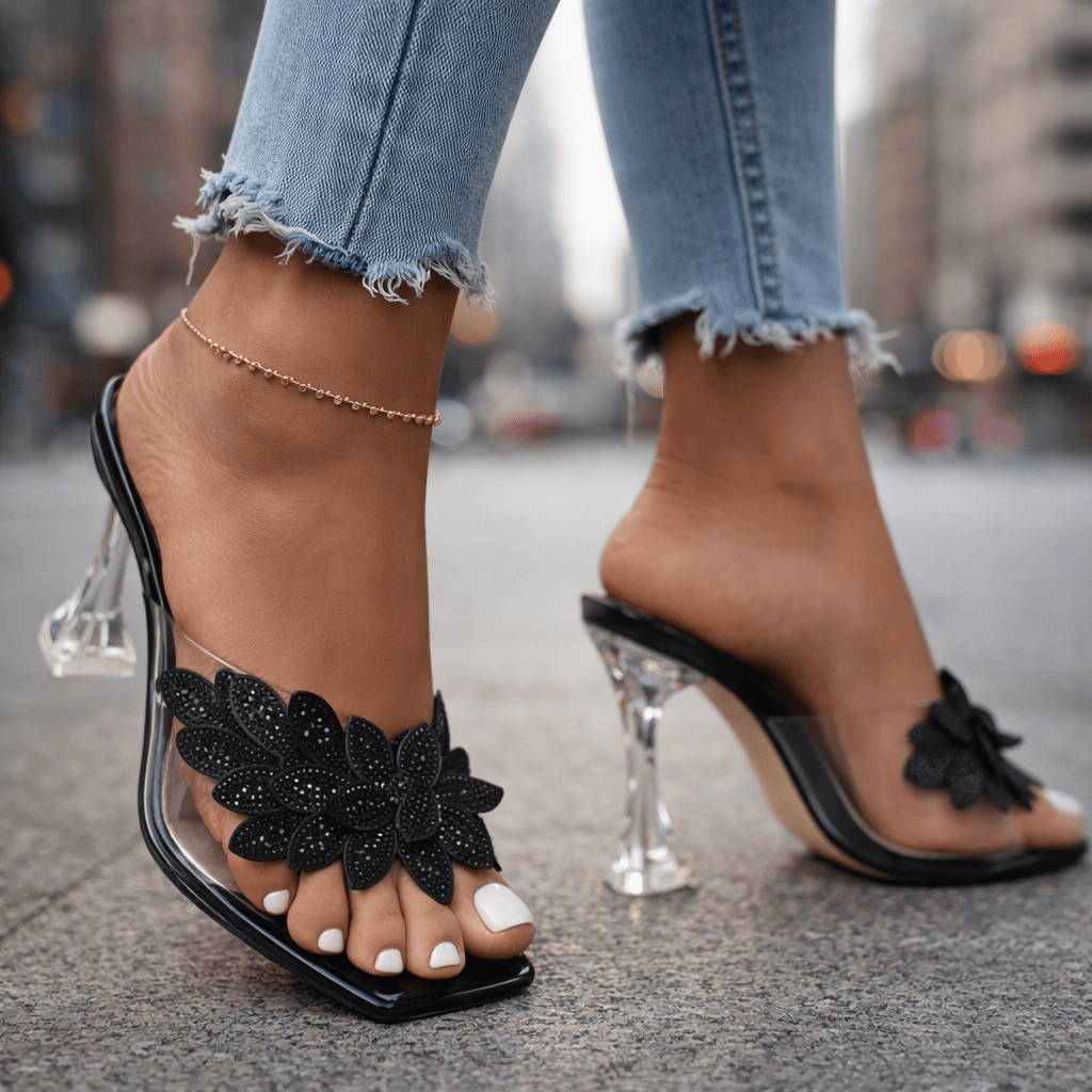 Women's Sparkling Floral Open-Toe Heels Corvine