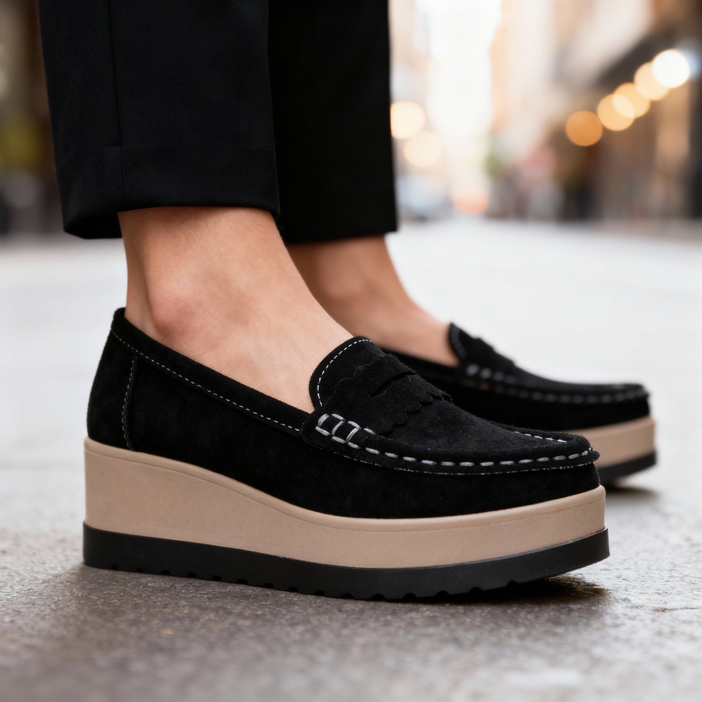 Women's Suede Black Loafers Corvine