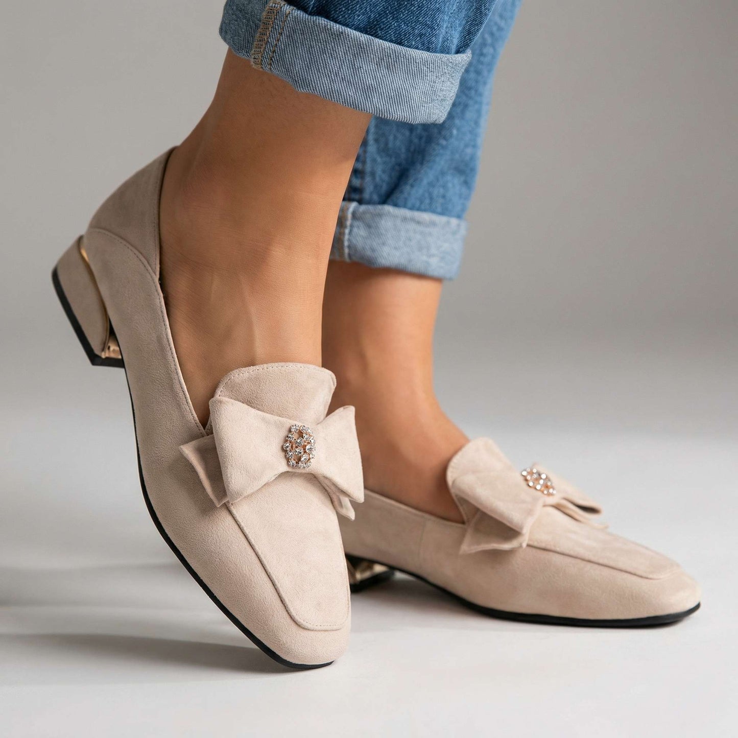 Women's Suede Bow Detail Black Loafers Corvine