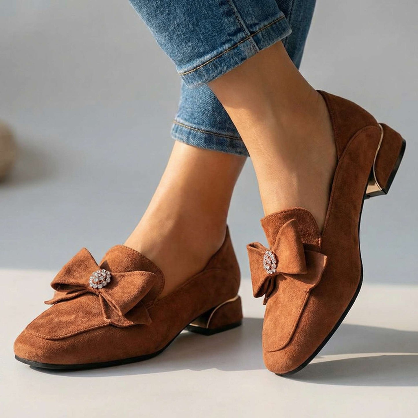 Women's Suede Bow Detail Loafers Corvine