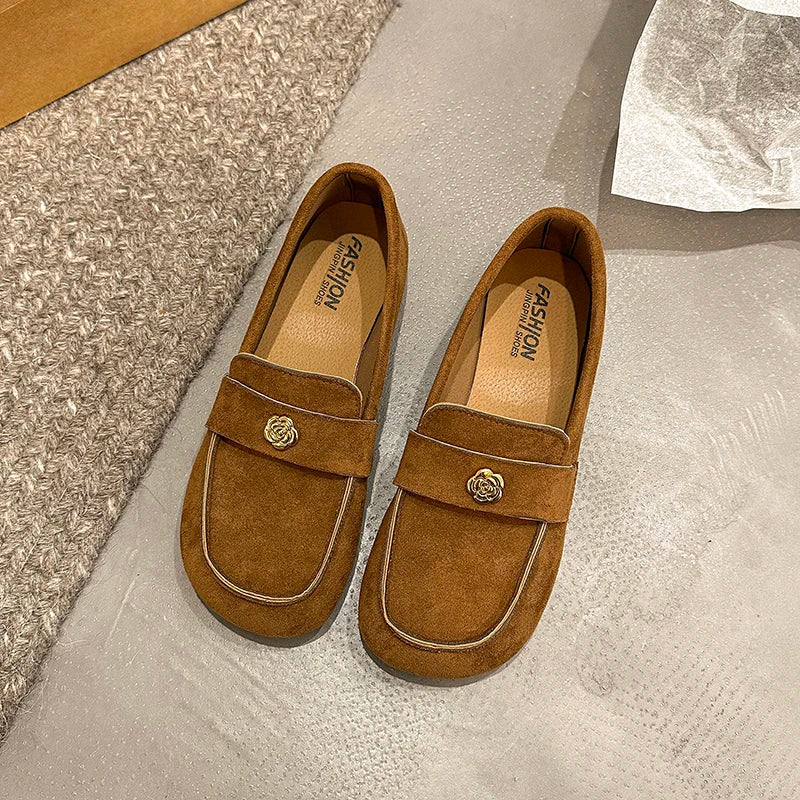 Women's Suede Square Toe Black Loafers Corvine
