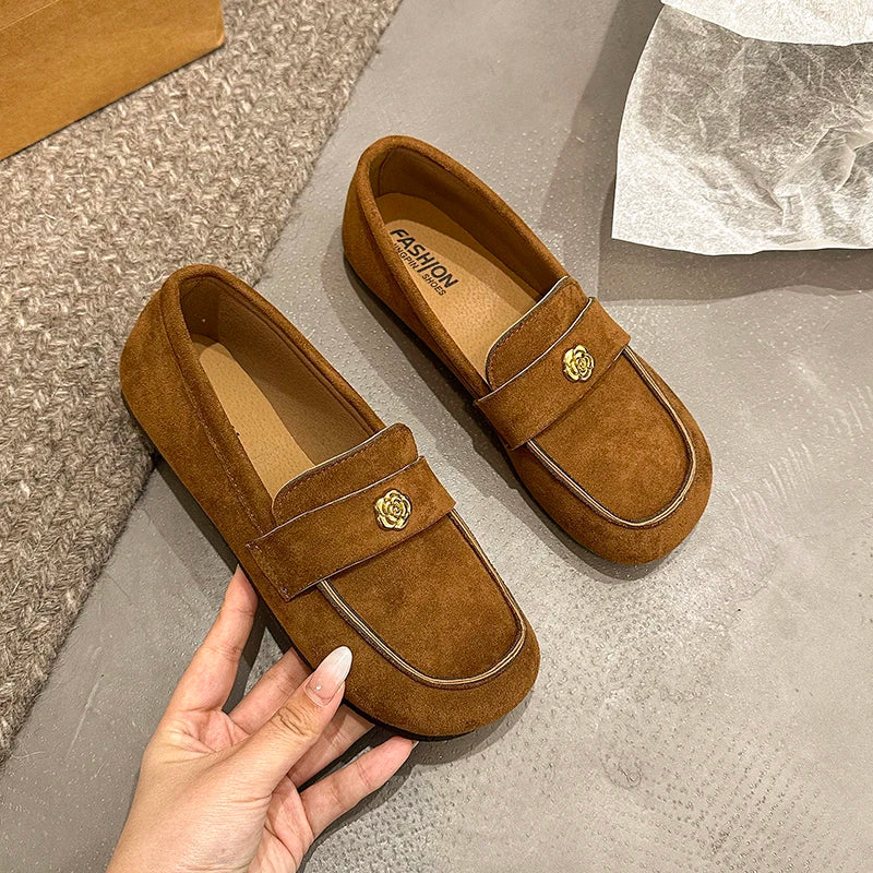 Women's Suede Square Toe Black Loafers Corvine