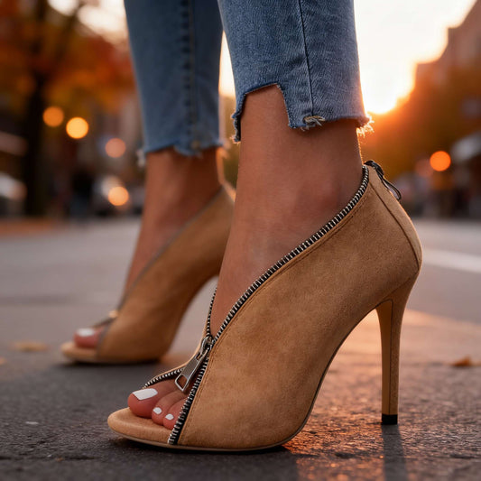Women's Suede Zipper Heels Corvine