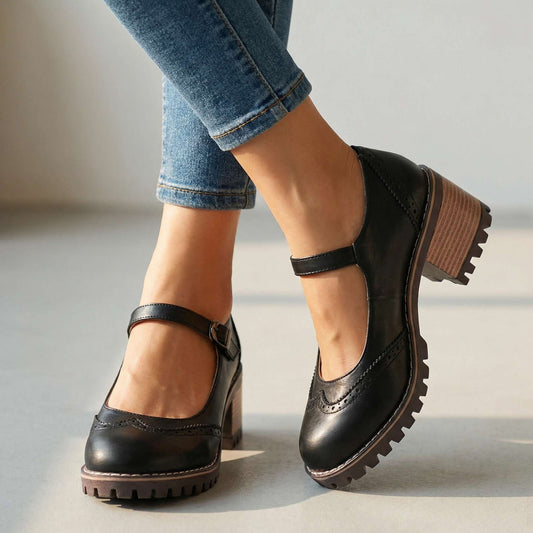 Women's Synthetic Brogue Design Chunky Heels Corvine