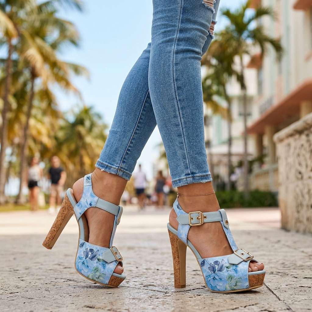 Women's Textured Floral Open Toe Heels Corvine