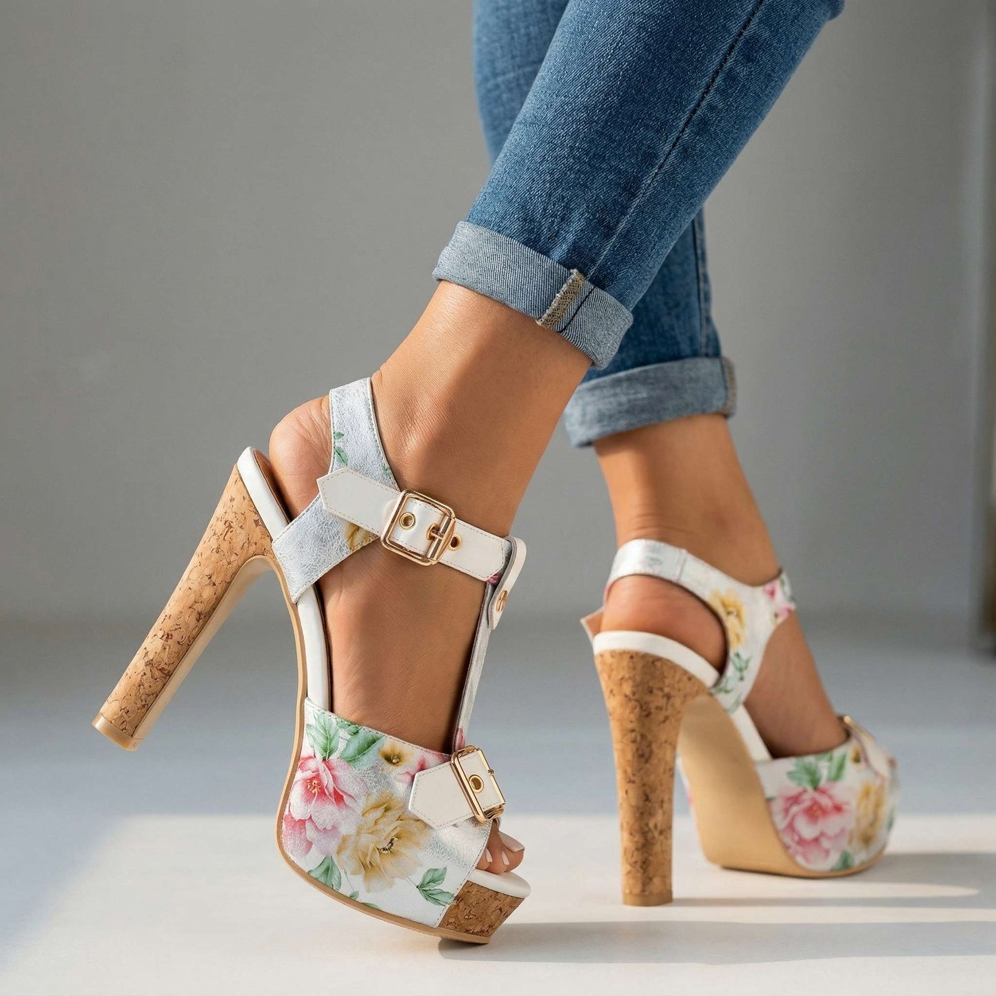 Women's Textured Floral Open Toe Heels Corvine