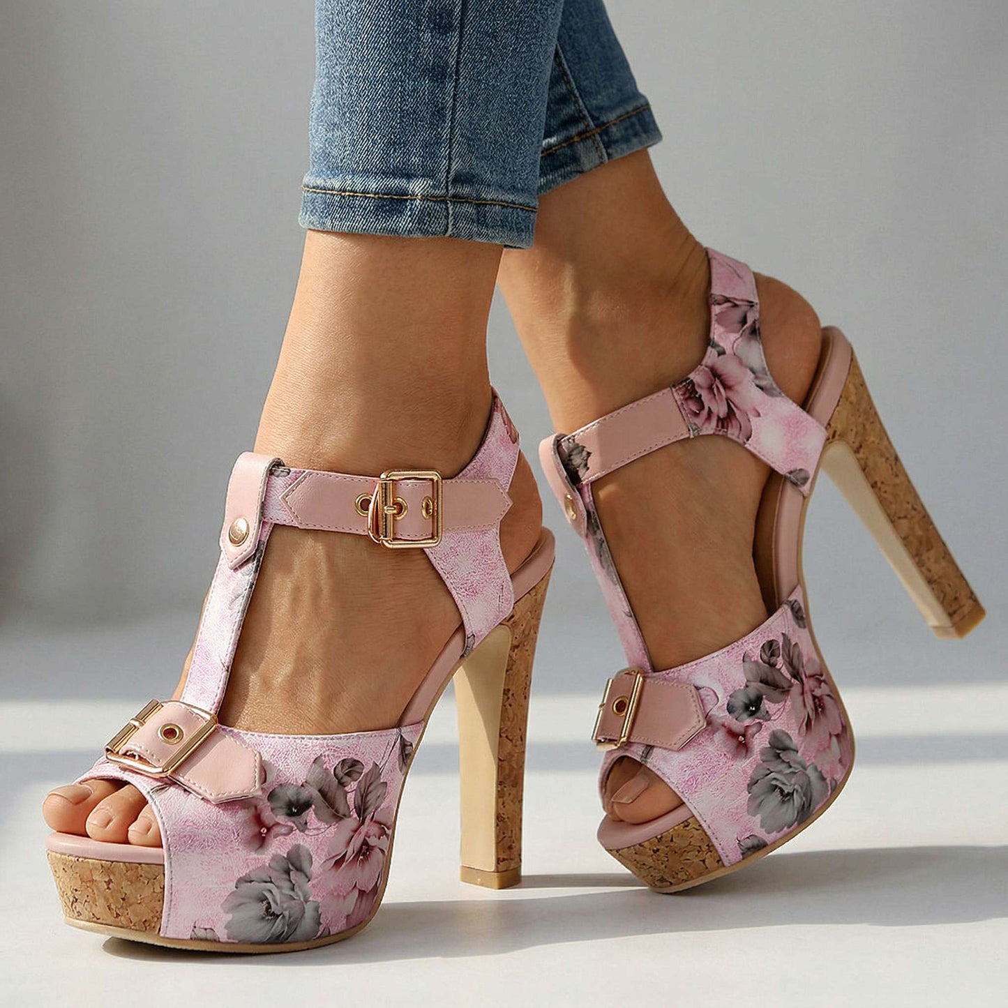 Women's Textured Floral Open Toe Heels Corvine