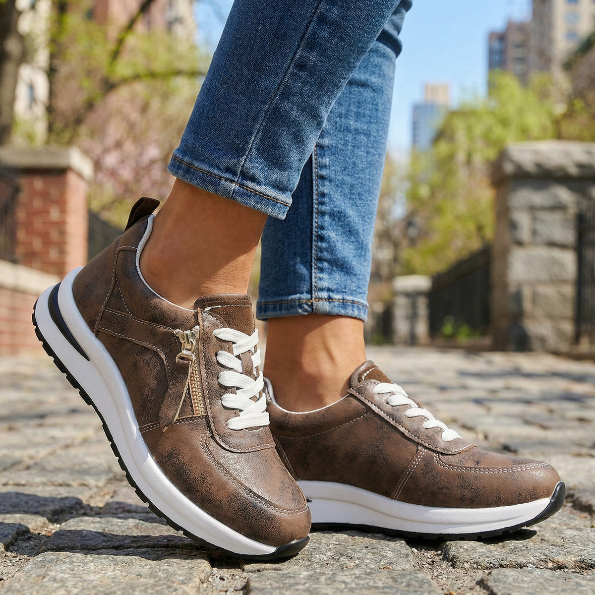 Women's Textured Upper Wedge Heel Sneakers Corvine