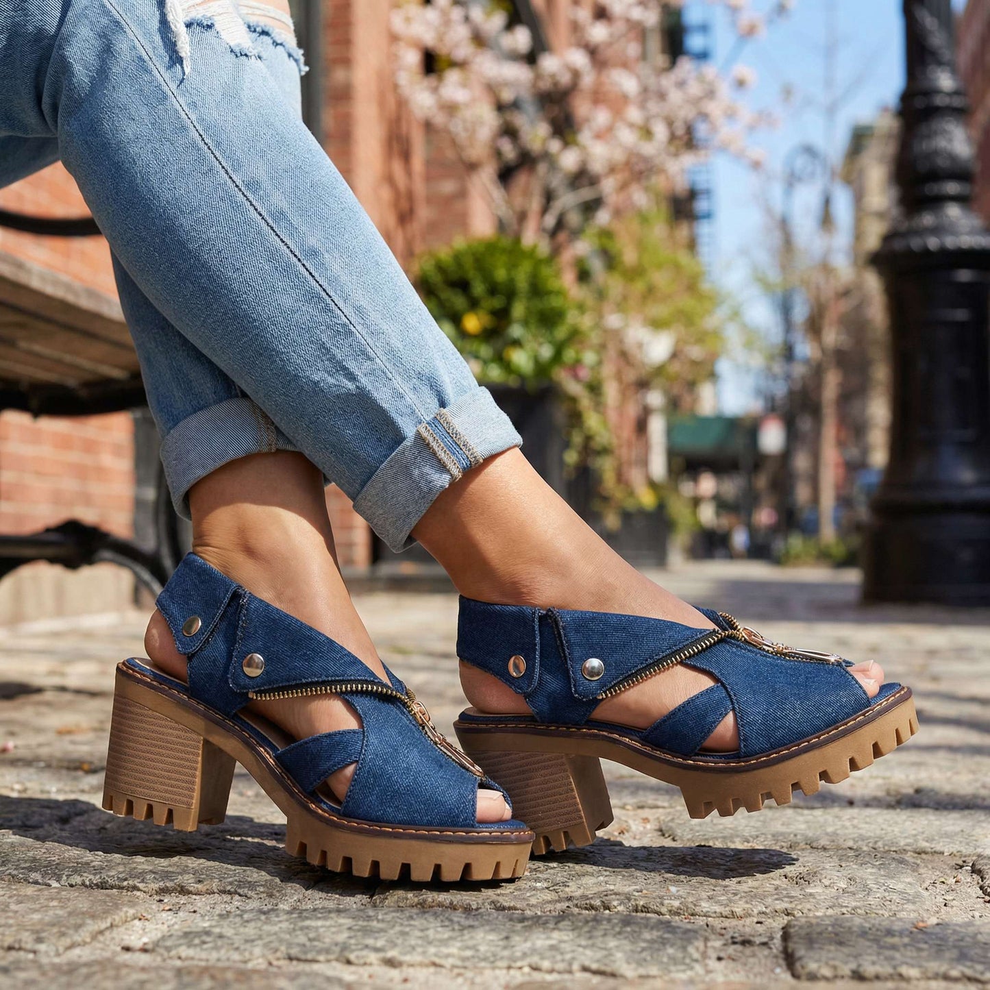 Women's Unique Collar-Zip Block Heel Heels Corvine