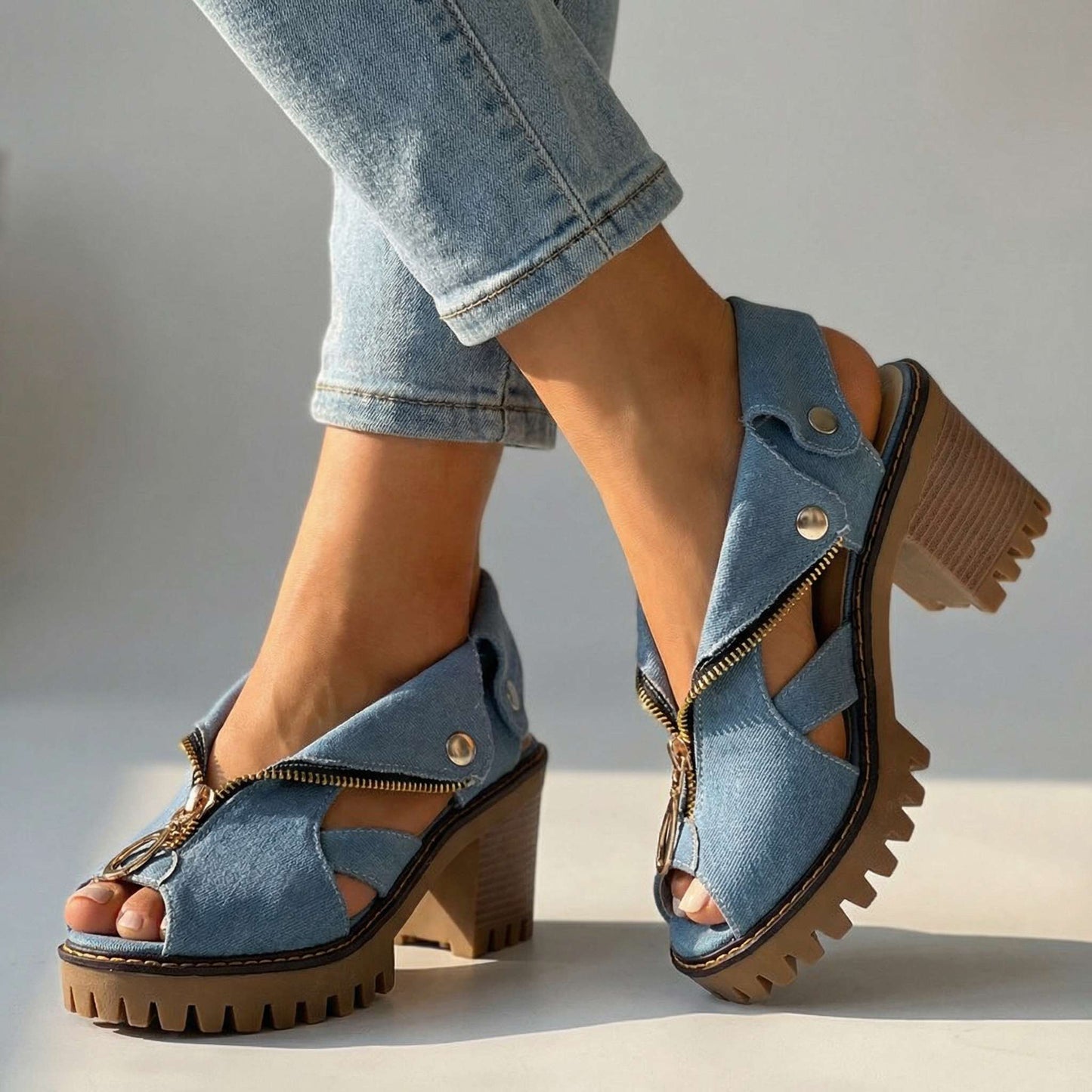 Women's Unique Collar-Zip Block Heel Heels Corvine