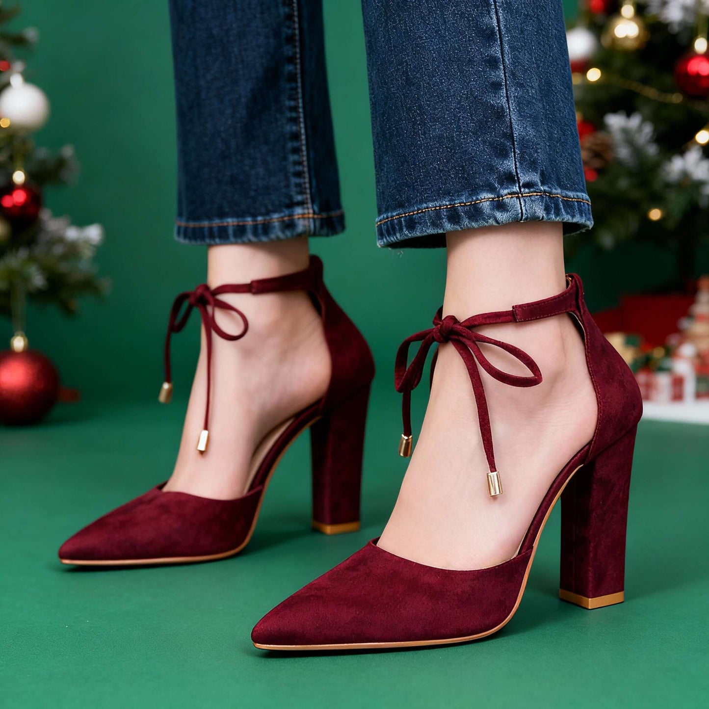 Women's Velvety Suede Ankle Tie Block Heel Heels Corvine